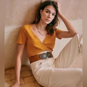 Sezane Sophie cotton t-shirt size XS ochre